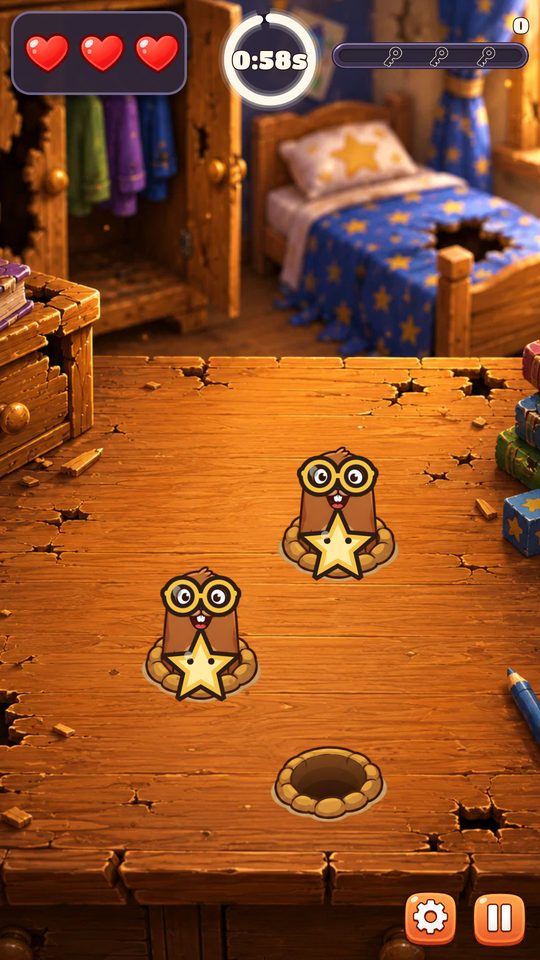 Whack A Mole gameplay in the bedroom